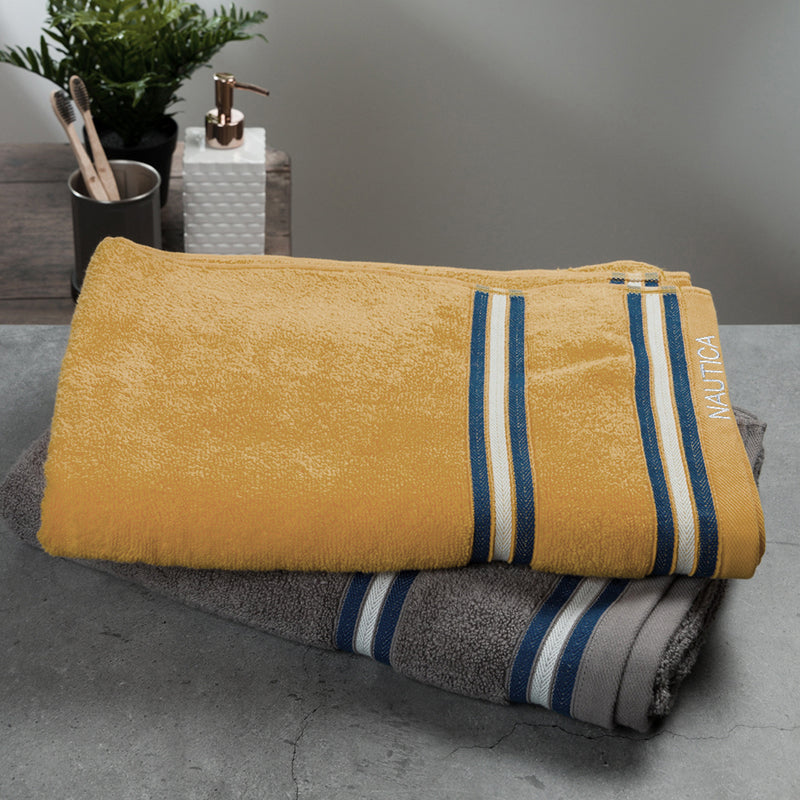 Nautica Dual Down Cotton Bath Towel (Beige & Grow) - Set Of Two media 4