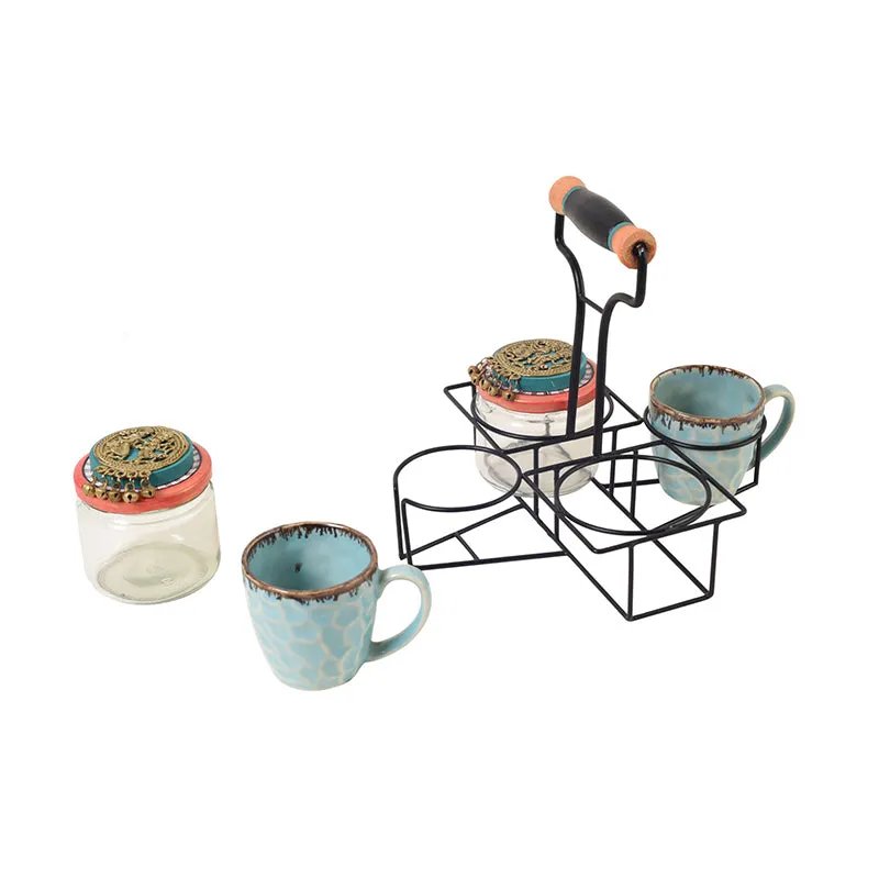 Virasat Ceramic Jar Set With Metal Tray - Five Piece Set media 4
