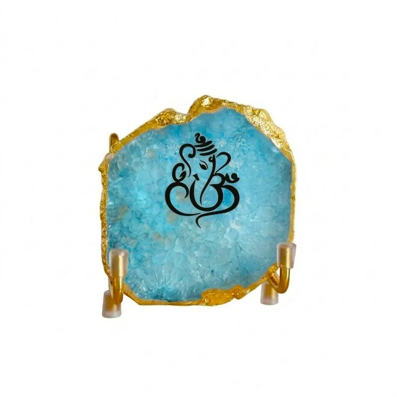 Shri ganesha Handcrafted Agate Religious Accent - Blue media 4
