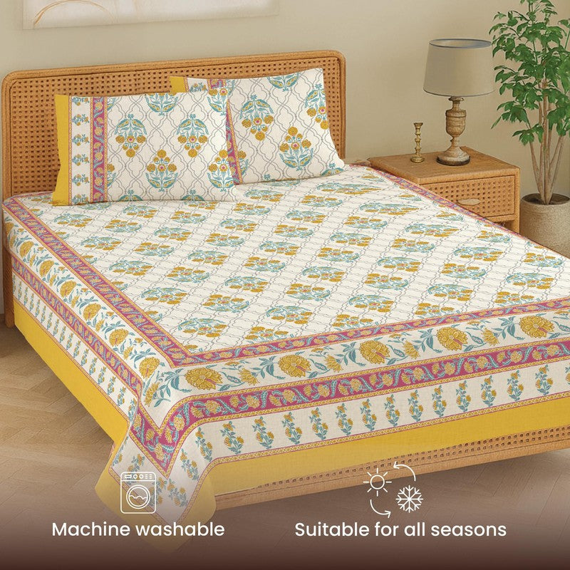 Urban Space Botanical Charm Cotton Bedsheet (Yellow) - 240 TC media 5