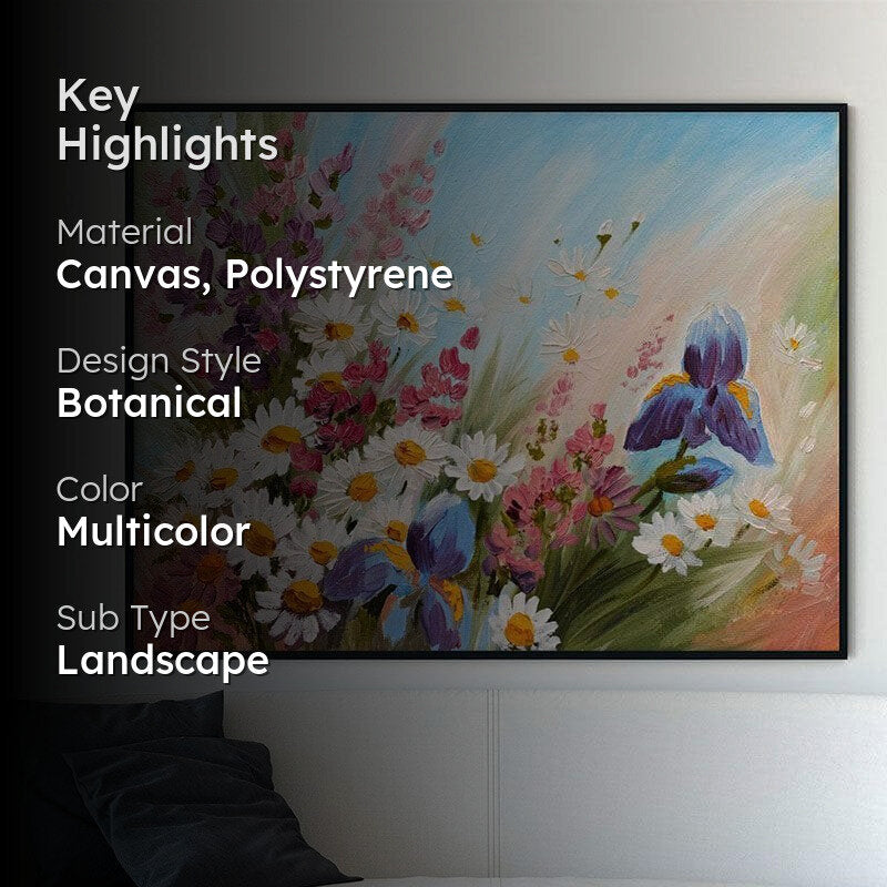 Abstract Flower Daisies Canvas Wall Painting - Black Frame media 2