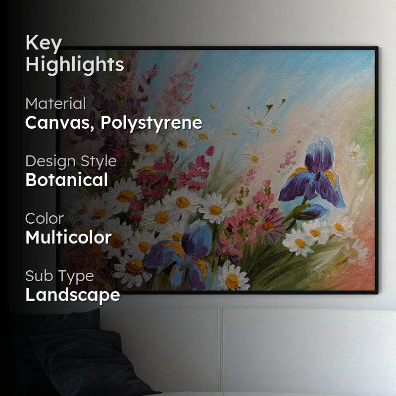 Abstract Flower Daisies Canvas Wall Painting - Black Frame media 2