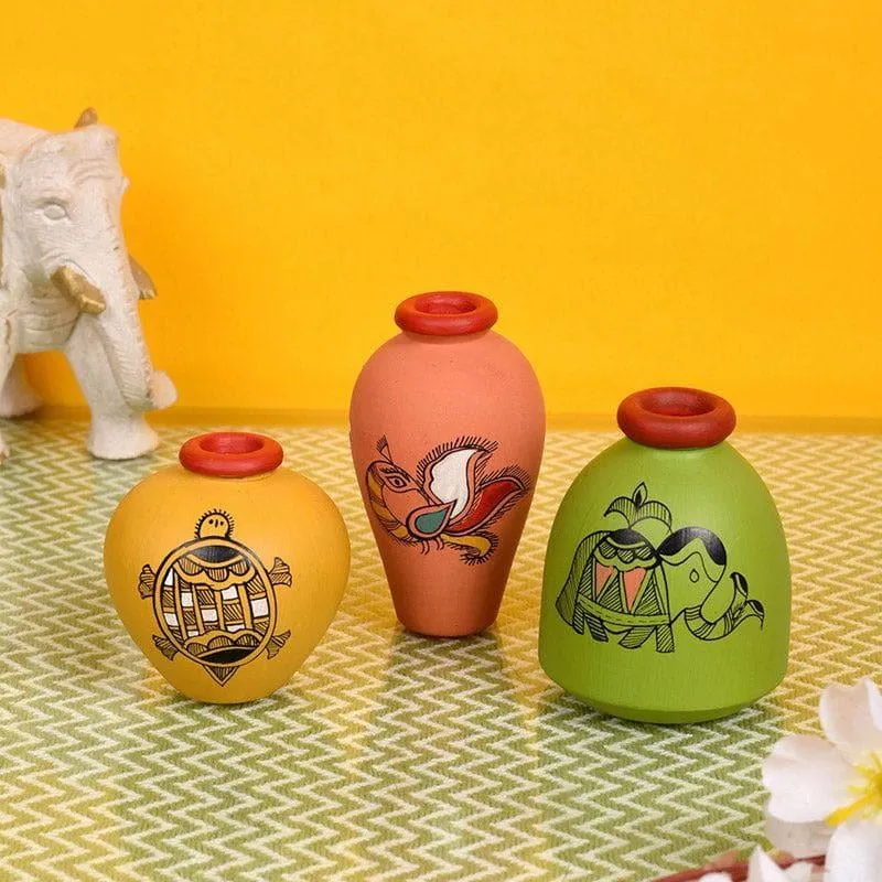 Mastani Wooden Wall Shelf With Colored Pots - Set Of Five media 3