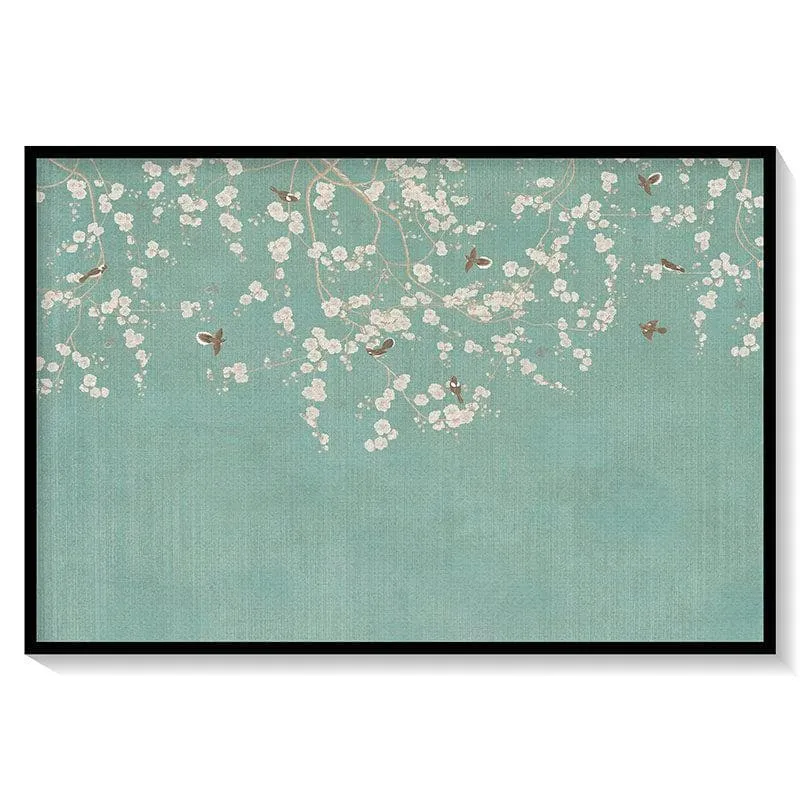 Vintage Birds On Branches Painting - Black Frame media 5