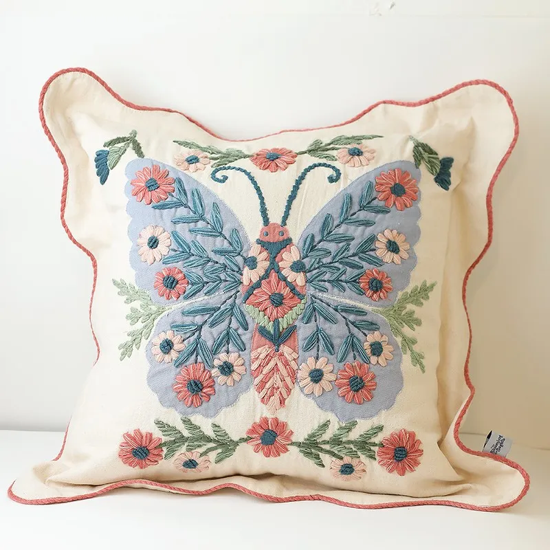 Whimsy Flutters Embroidered Cotton Cushion Cover media 3