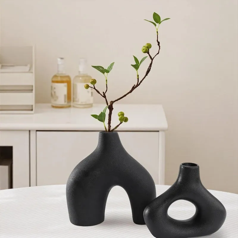 Noctra Sculptural Dual Ceramic Vase (Black) - Set Of Two media 4