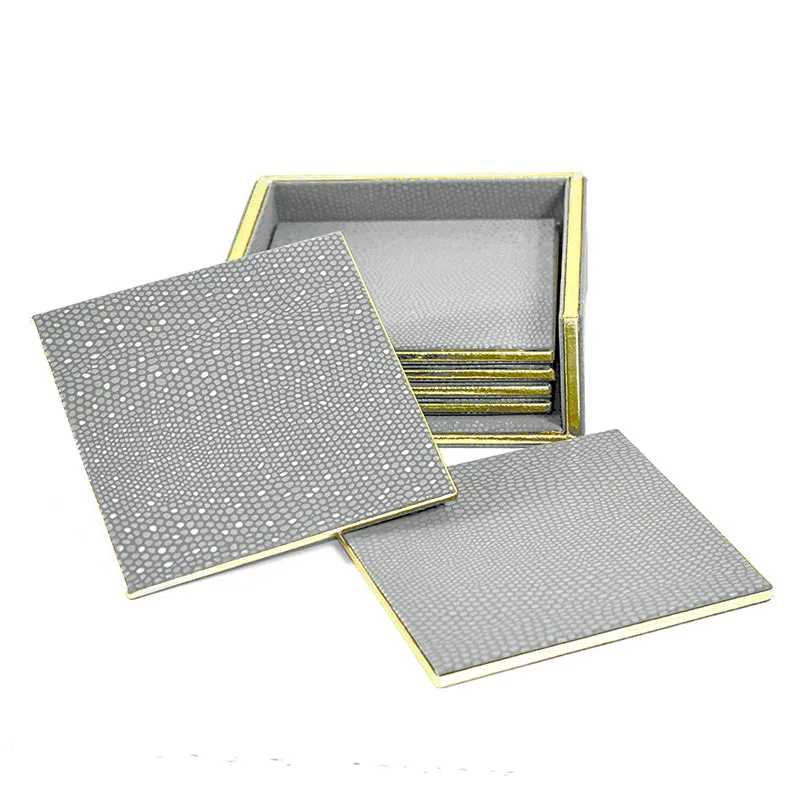 Tisquo Faux Leather Coaster (Grey) - Seven Piece Set media 3