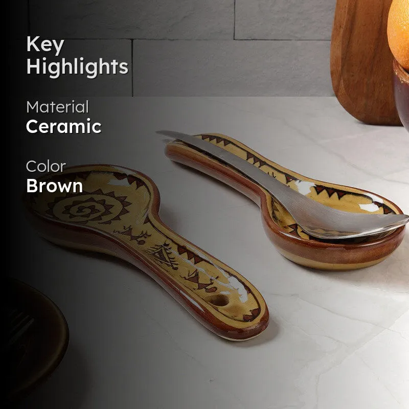 ArtistryAura Hand Painted Ceramic Spoon Rests Elegant Kitchen Tools - Set Of Two media 2