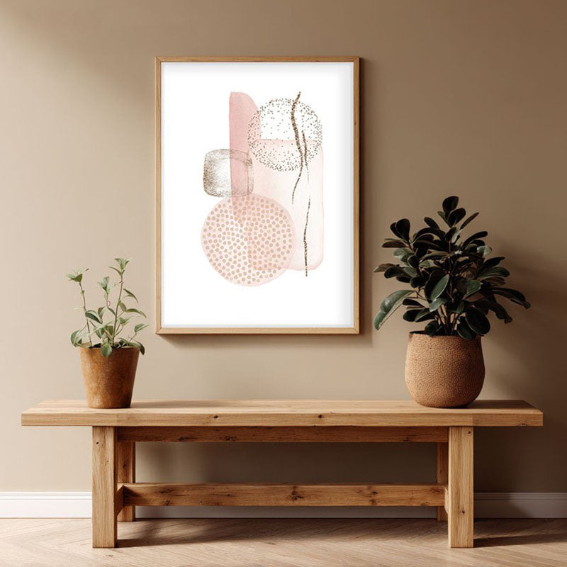 Rosy Freckles Framed Canvas Archival Canvas Wall Painting - Natural Brown Frame