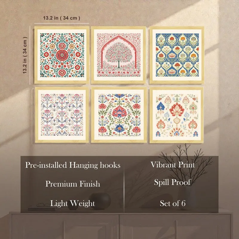 Ethereal Blossoms Paper Wall Painting With Frame - Set Of Six media 8