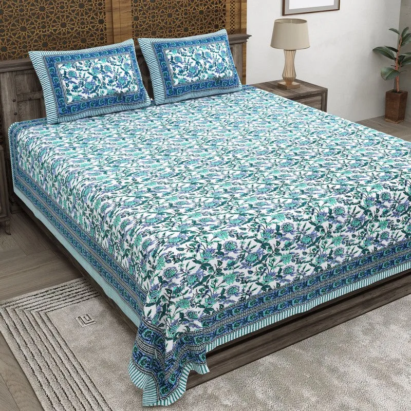 Styleza Cotton Bedsheet (Blue,Green) - 240 TC media 1