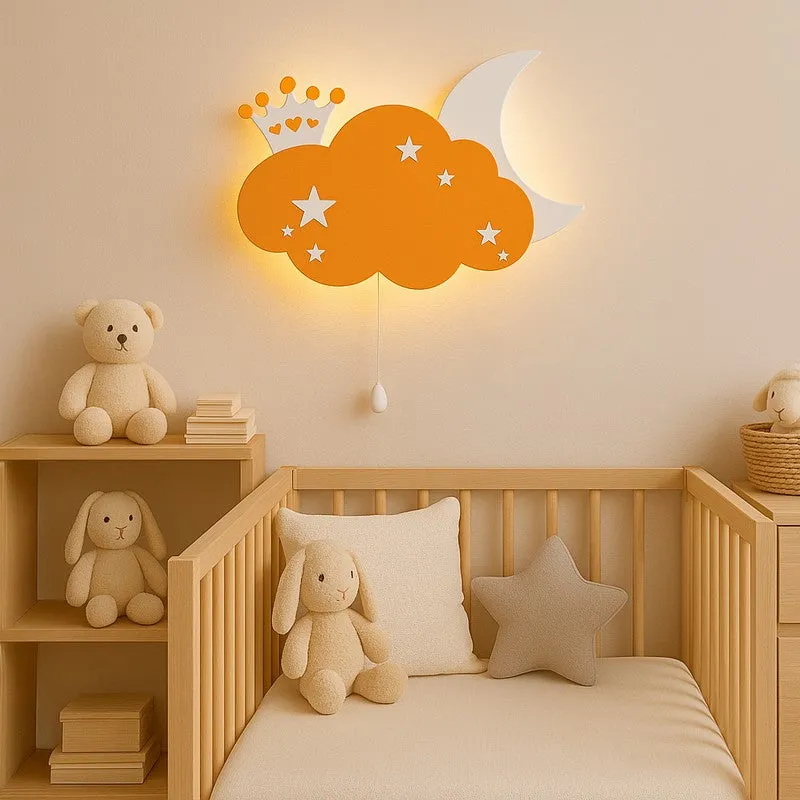 Sleepy Night Sky Cloud Battery Operated MDF Wall Lamp - Orange media 1