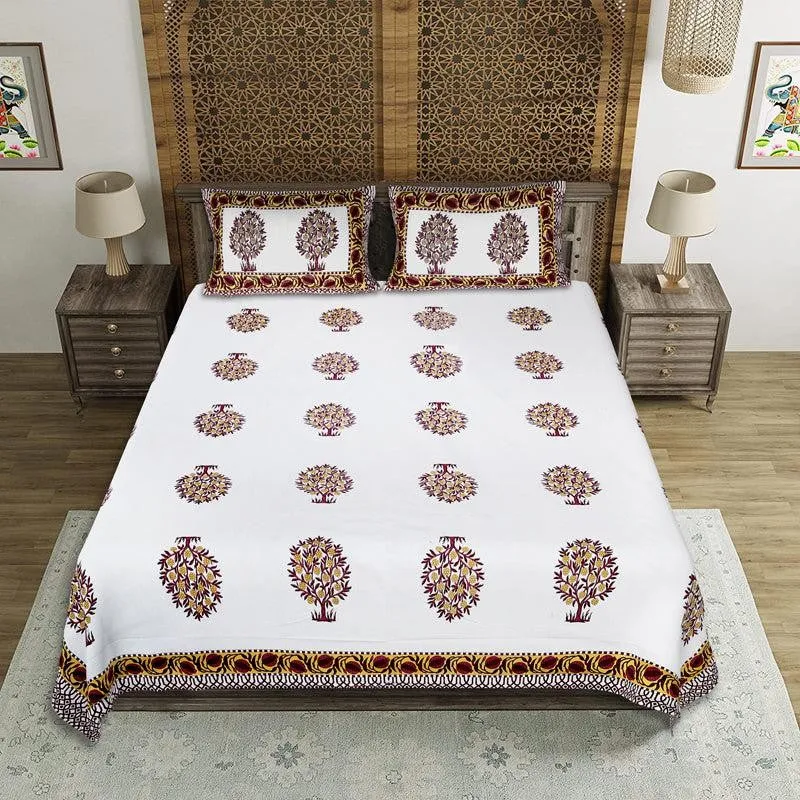 Chatur Floral Cotton Bedsheet (Yellow) - 144 TC media 1
