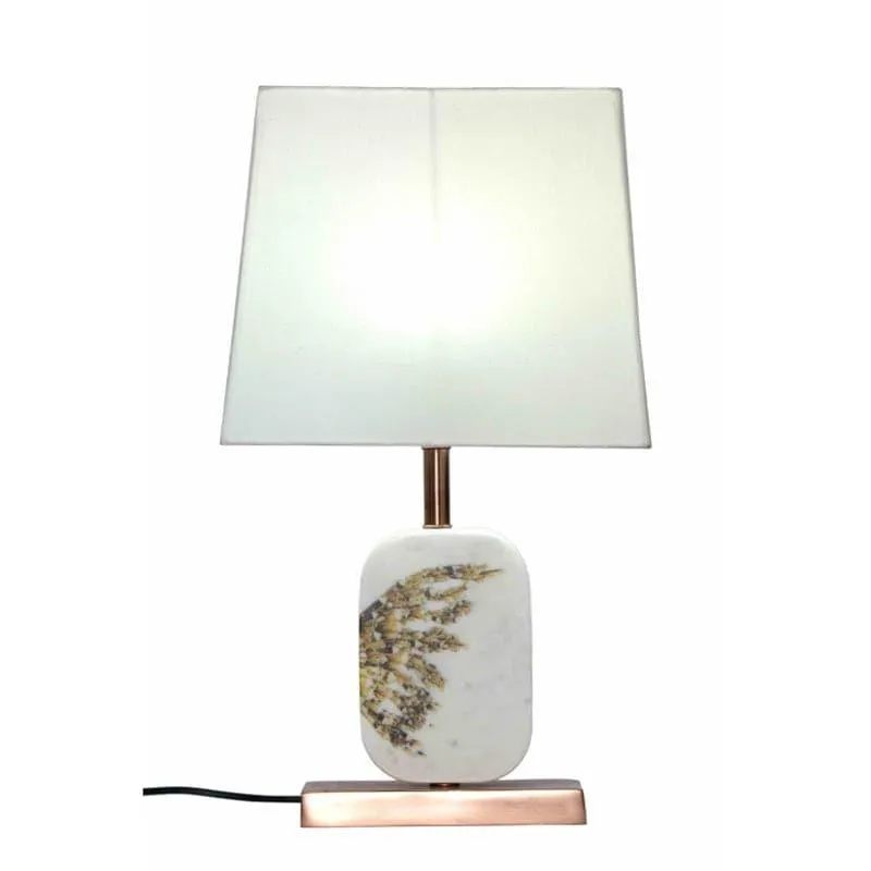Winged Printed Marble & Copper Base Fabric Table Lamp - White media 3