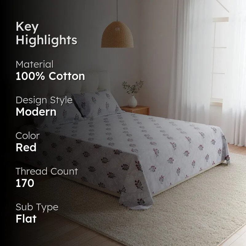 Leafy Affair Cotton Bedsheet (Red) - 170 TC media 2