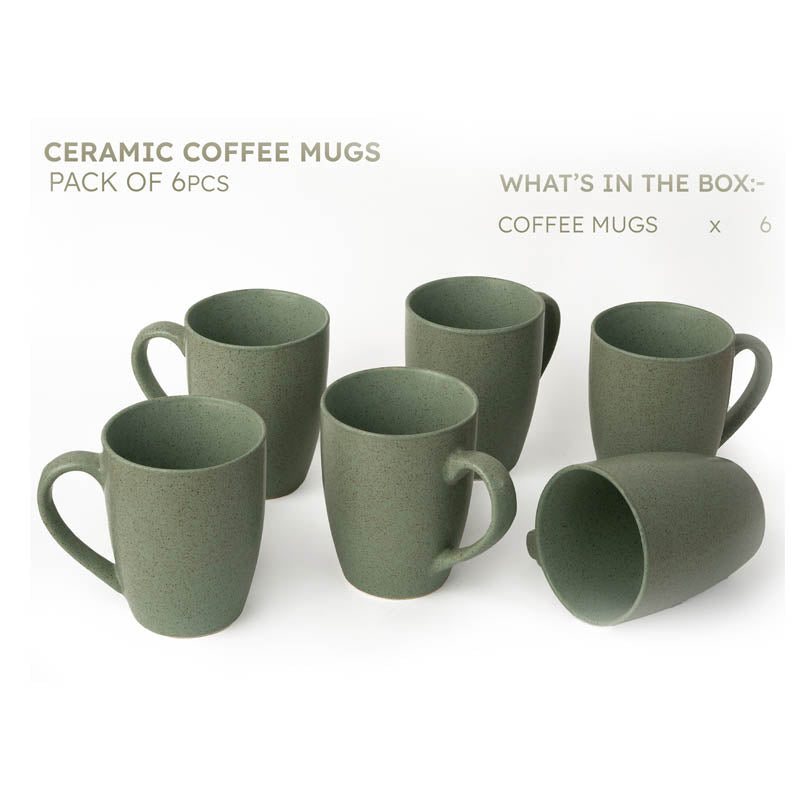 Sip & Style Ceramic Coffee Mug (Green/300 mL Each) - Set Of Six media 4