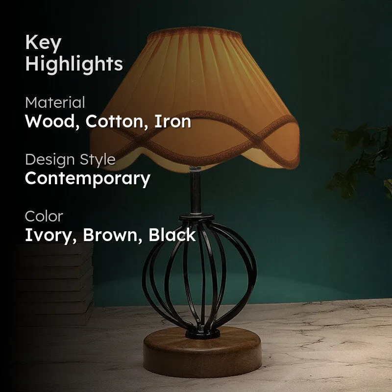 Aurelisse Cotton Table Lamp With Wooden Base - Ivory media 2