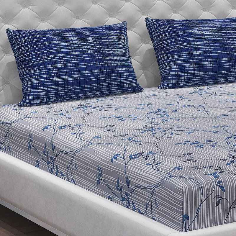 Monte Carlo Flora Form Cotton Bedsheet (White,Blue) - 104 TC media 5