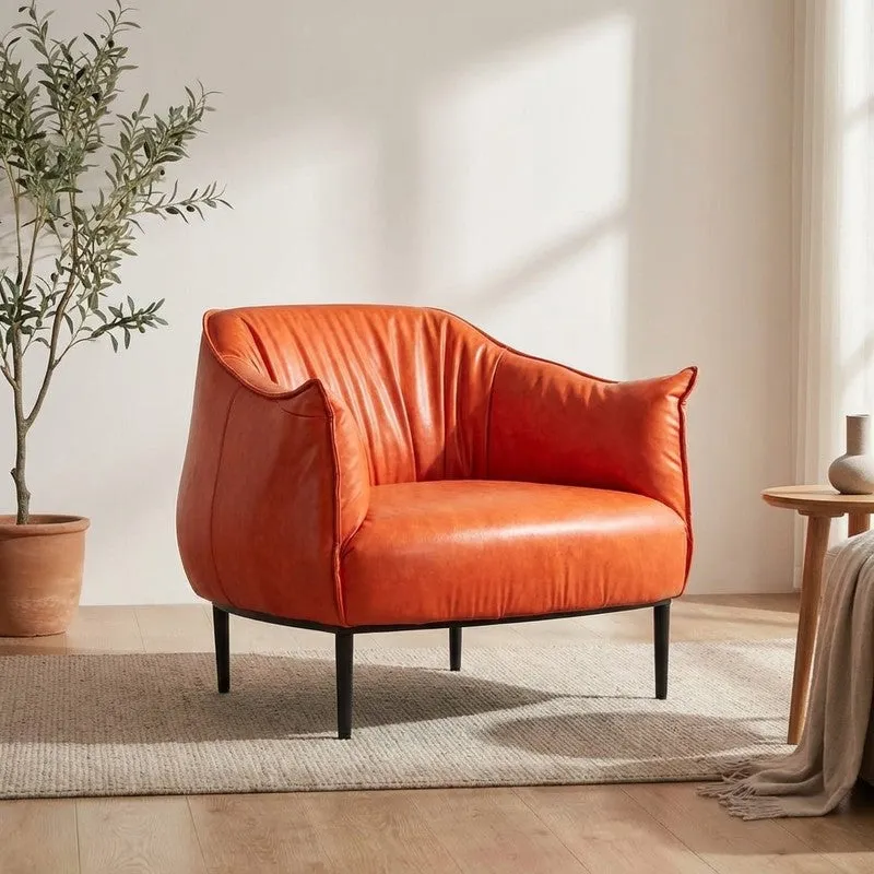 Elvora Neem Wood Accent Chair - Orange media 1