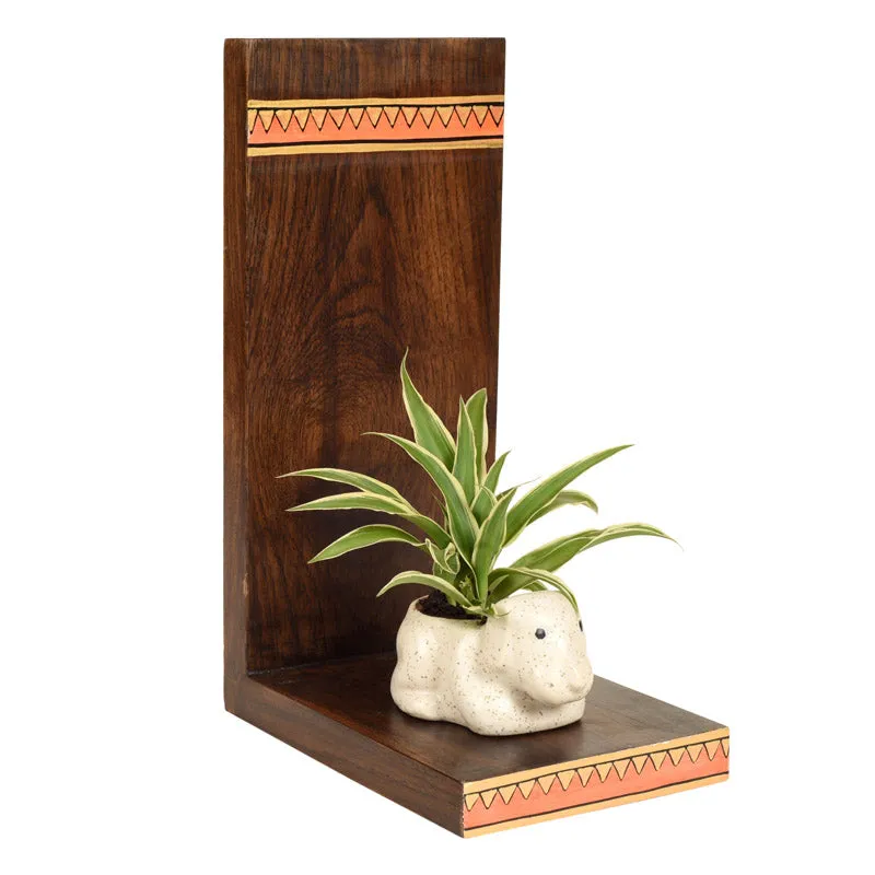 Parvari Wooden Wall Shelf With Ceramic Planter - Set of Two media 5