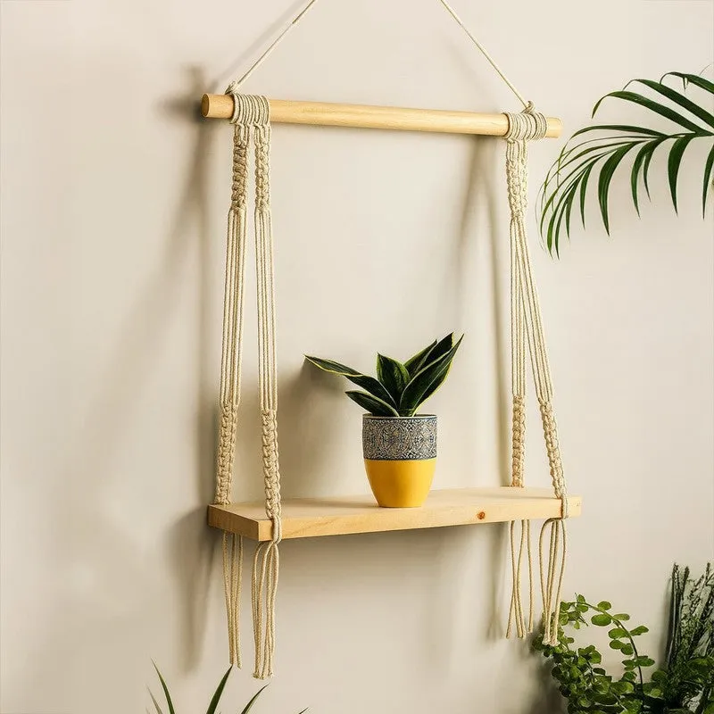 Olive Macrame Hanging Shelf media 1