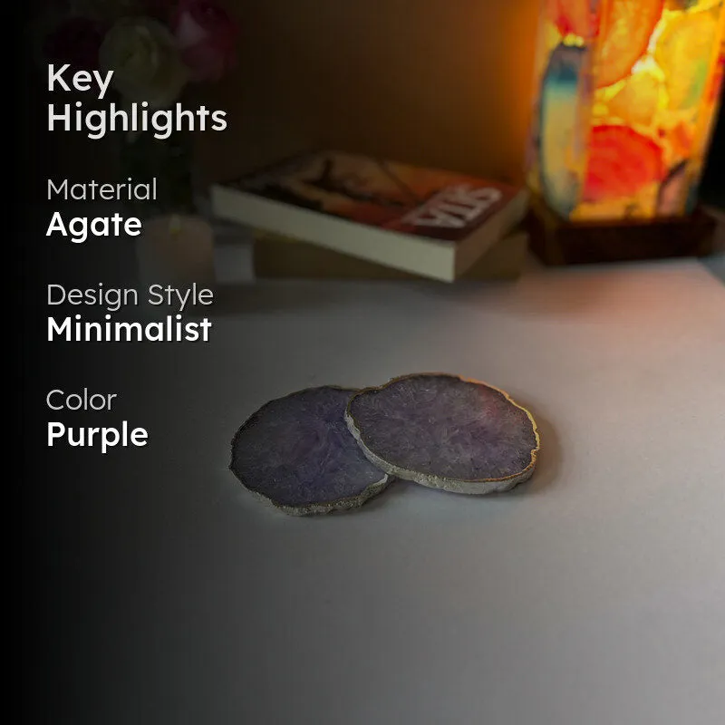 Byrona Handcrafted Crystal Agate Coaster (Purple) - Set Of Two media 2