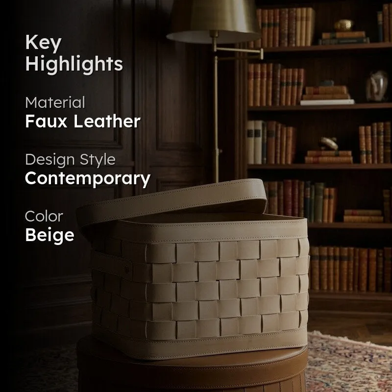 Portix Faux Leather Storage Basket - Beige media 2