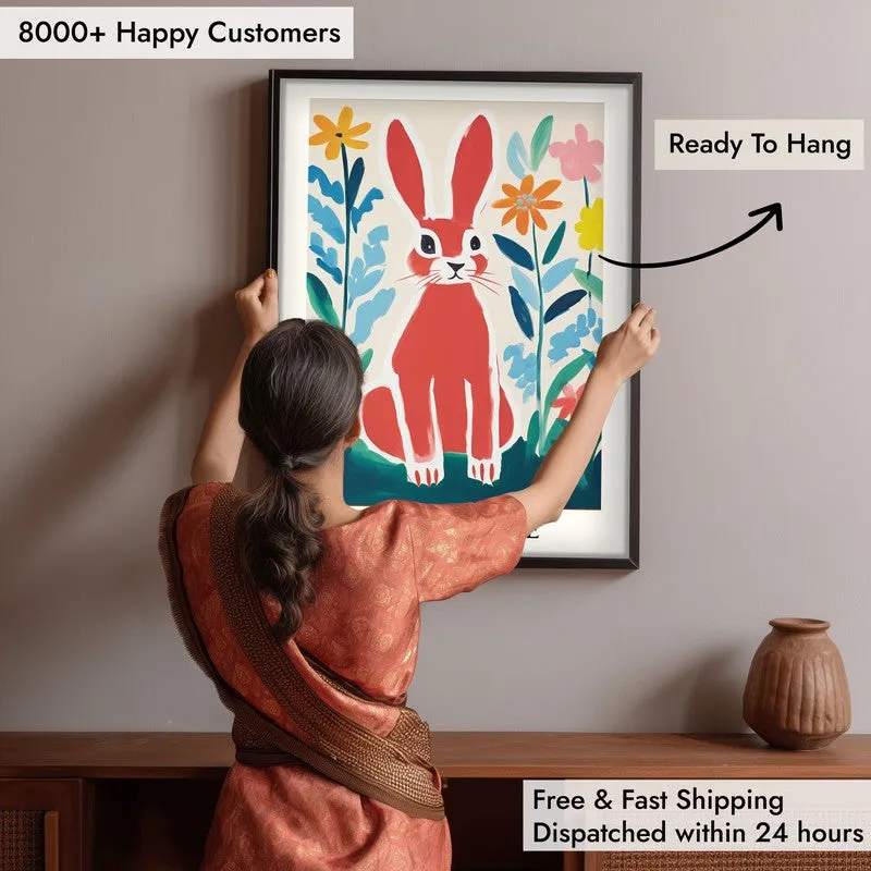Red Rabbit Inspired by Henri Matisse Archival Canvas Wall Art - Black Frame media 6
