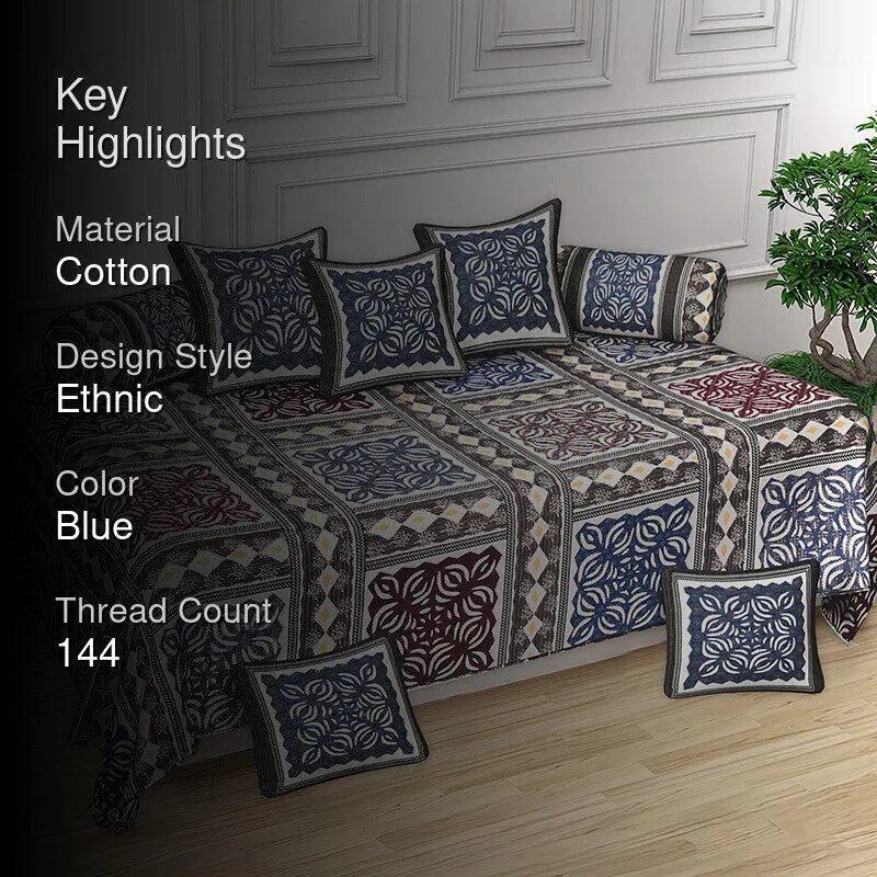 Ayatana Ethnic Cotton Diwan Set (Blue) - Eight Piece Set media 2