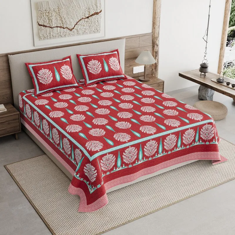 Jaipur Weave Cotton Bedsheet (Pink) - 120 TC media 1