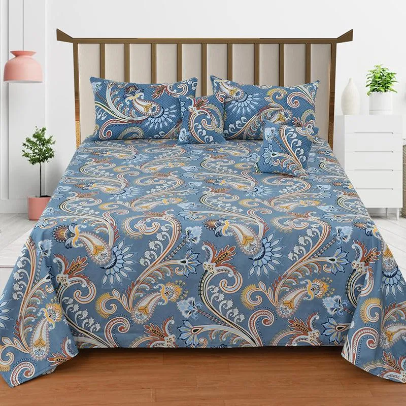 Rajput Weaves Ethnic Quilted Bedding Set (Blue) - Five Piece Set media 1