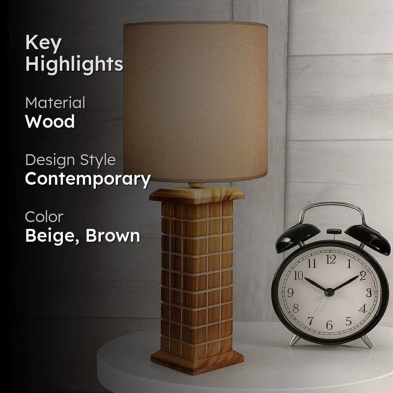 AuraBeam Stylish Wooden Table Lamp - Beige,Brown media 2