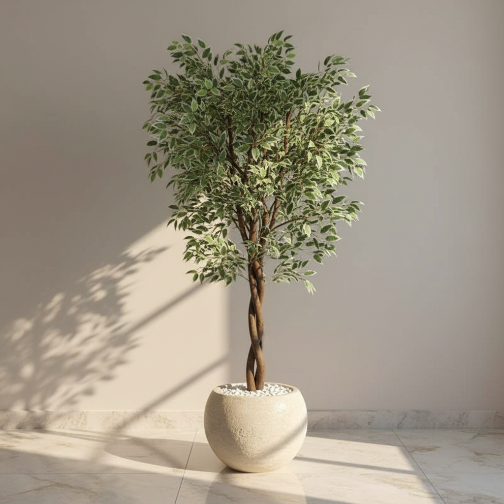 5.9 ft Verdiva Variegated Ficus Plant With Black Fiber Pot - 6 Feet