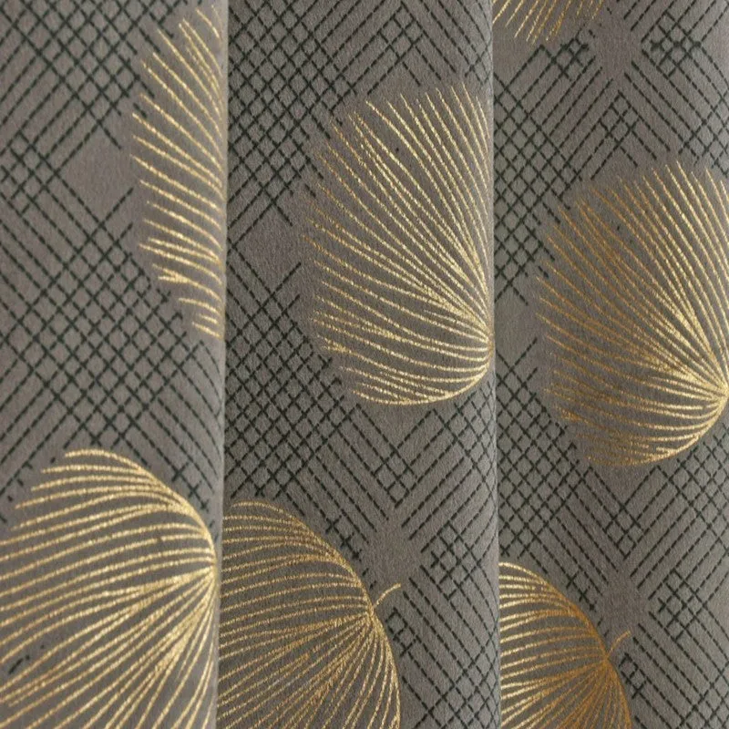 Glow Line Printed Velvet Curtains (Grey,Gold) - Set Of Two media 5