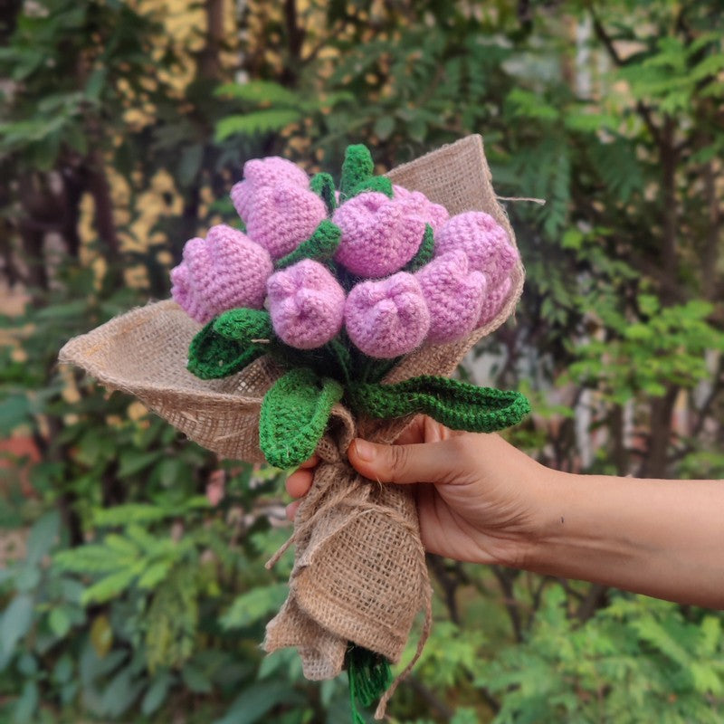 Crochet Handmade Rose Bouquet (Purple) - Set of Twelve