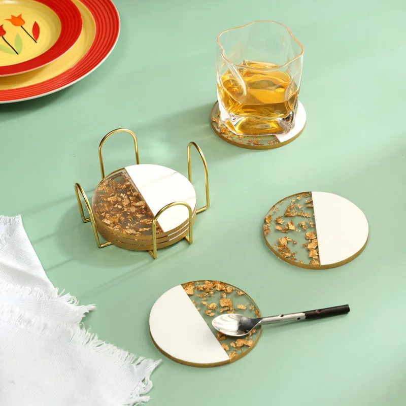 Gold Flake Round Coaster With Stand - Seven Piece Set media 1