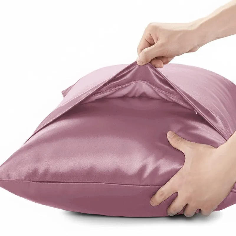 SilkenAura Satin Pillow Cover with a Scrunchy (Purple) - Set Of Two media 4