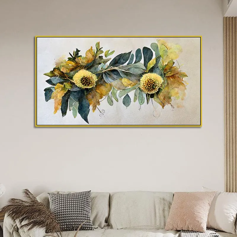 Ochre Autumn Floral Canvas Wall Painting With Frame - Gold media 5