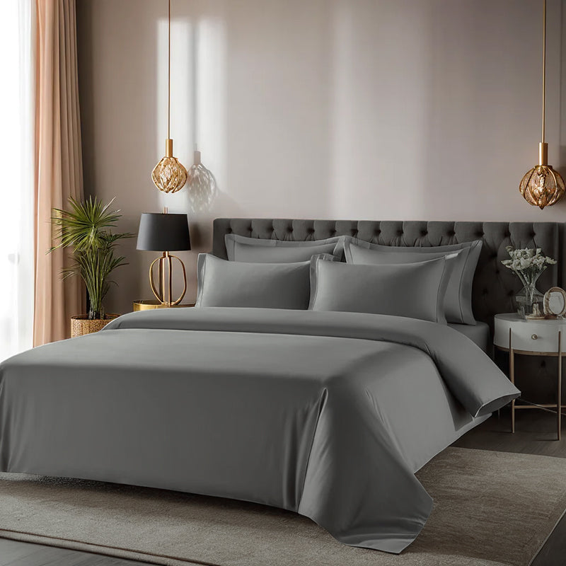 Moonweave Solid Cotton Bedsheet (Charcoal) - 400 TC media 4