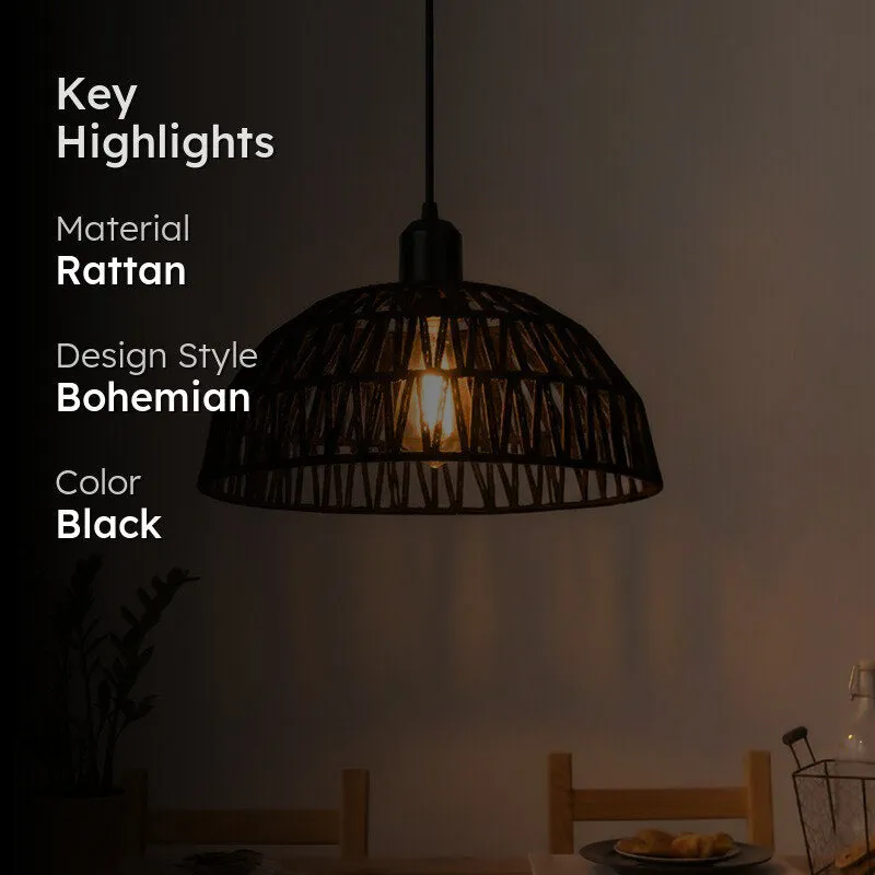 Lattice Long Rattan Ceiling Lamp - Black media 2