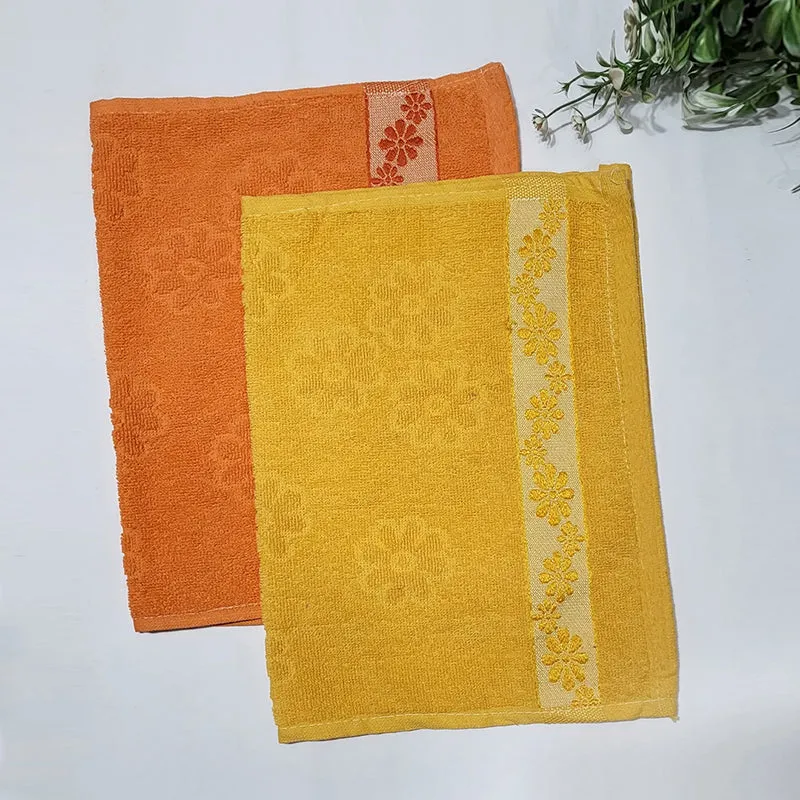 Wildflower Trim Cotton Hand Towel (Orange & Yellow) - Set Of Two media 1
