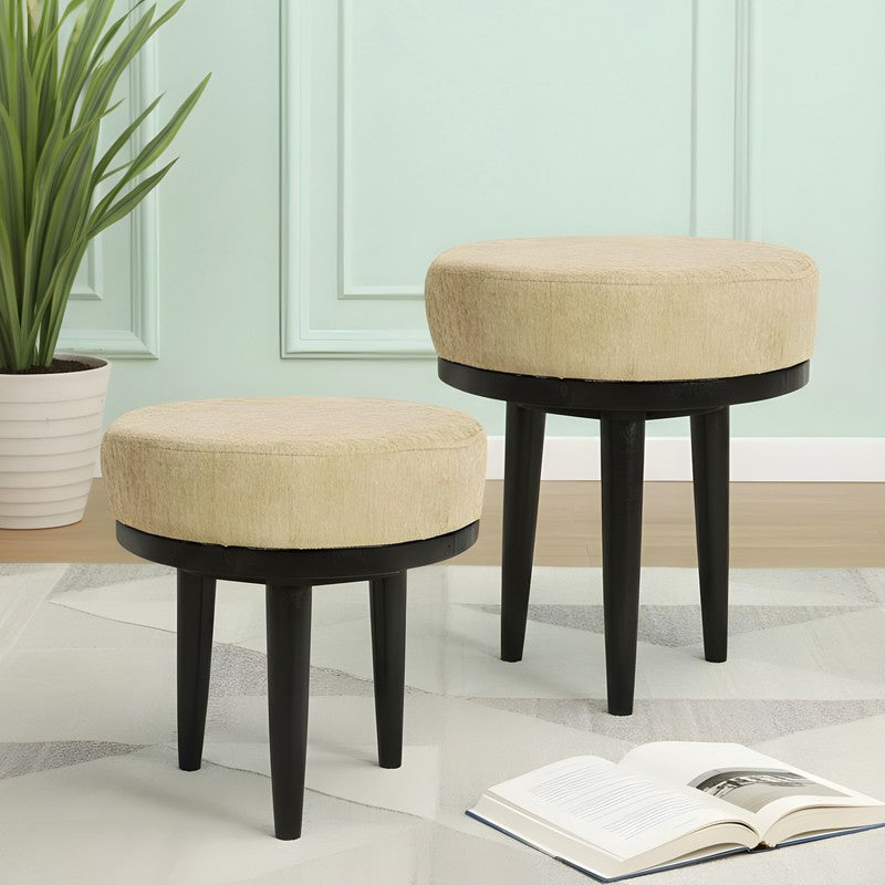 Laxor Sheesham Wooden Stools (Beige) - Set Of Two