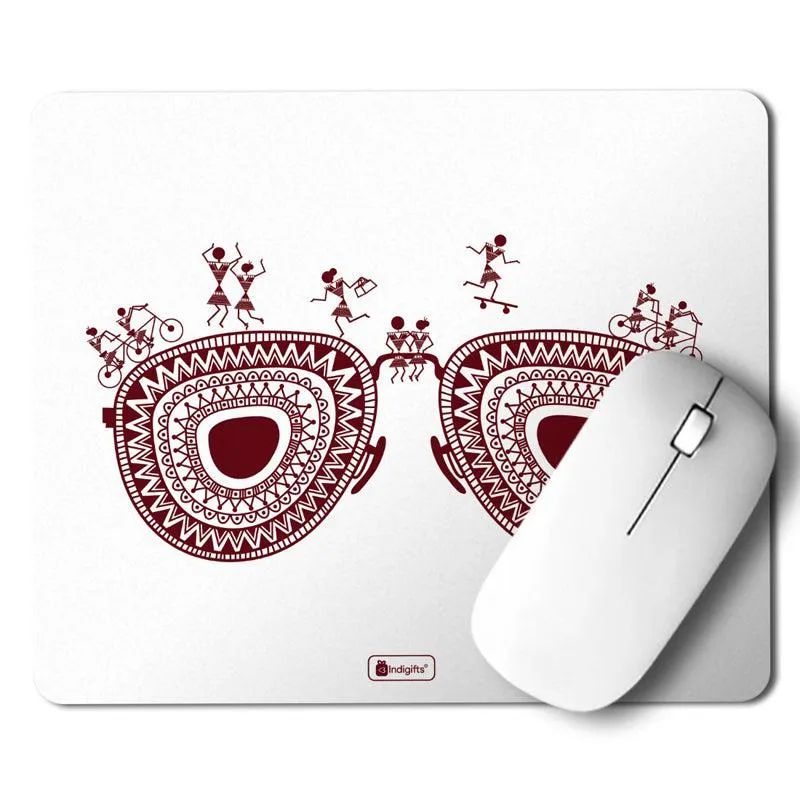 Warli Hippie Mouse Pad - White media 1