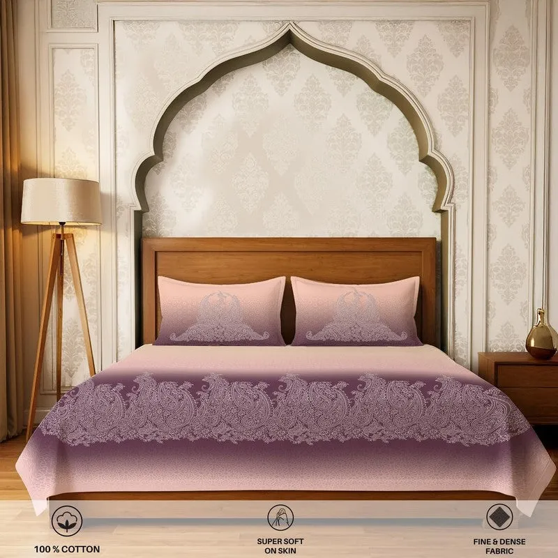 Urban Space Mrinal Calm Fitted Cotton Bedsheet (Purple) - 300 TC media 4