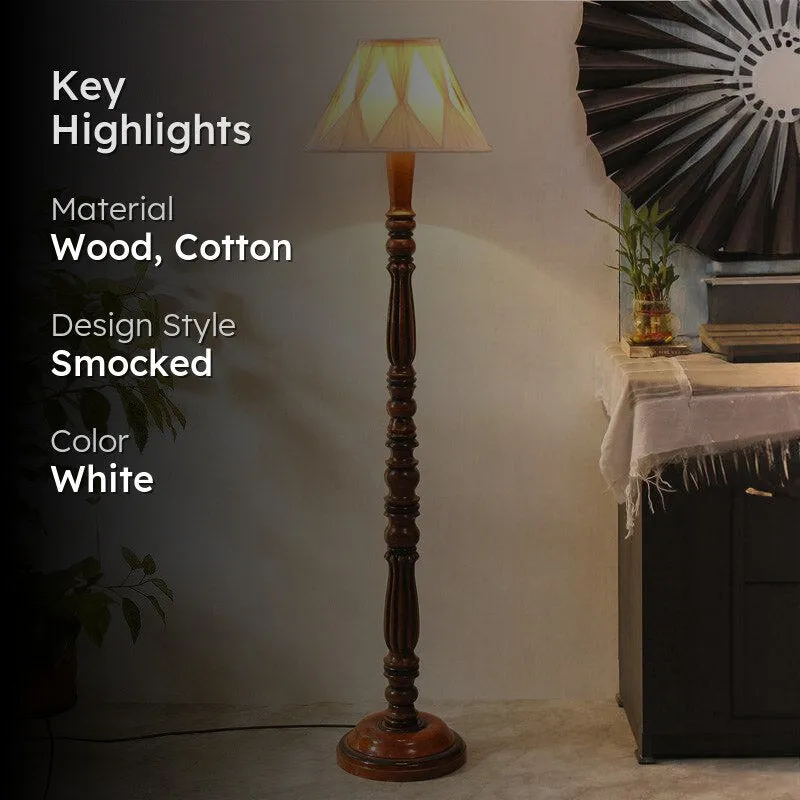 Krida Vintage Wooden Floor Lamp With Pleated Shade - Off-White media 2