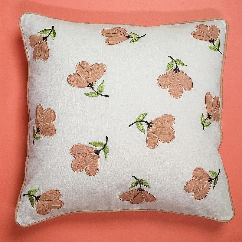 Coral Starflower Embroidered Cotton Cushion Cover media 3
