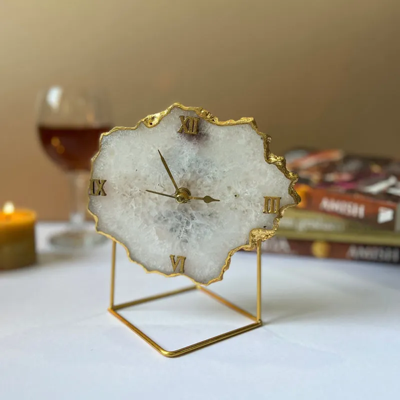 Silvi Handcrafted Agate Table Clock - White media 1
