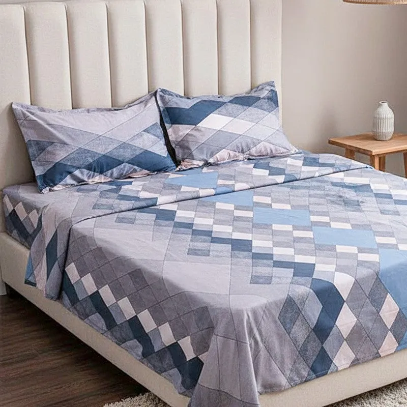 Jora Geometric Cotton Bedsheet (Blue) - 144 TC media 3