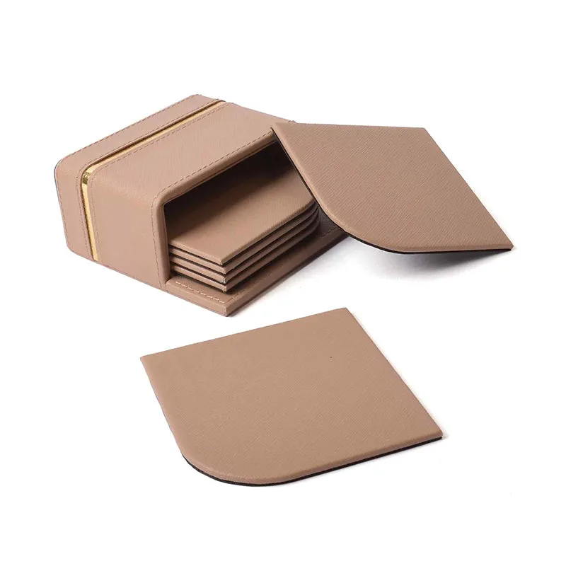 Ceastra Faux Leather Coaster (Beige) - Seven Piece Set media 3