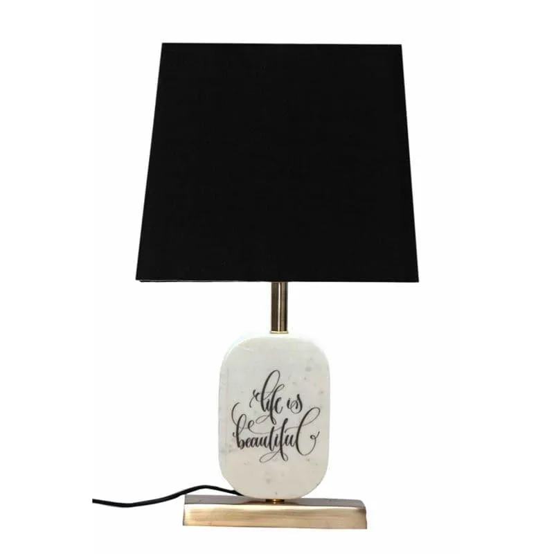 Life Light Printed Marble & Brass Base Fabric Table Lamp - Black,White media 4